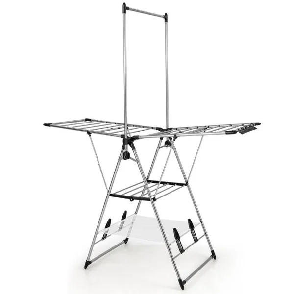 Étente à Linge en Aluminium de Style Papillon 6 Niveaux de Hauteur Réglable Design de Cintre Haut Pliable pour Vêtements Serviettes Chaussures