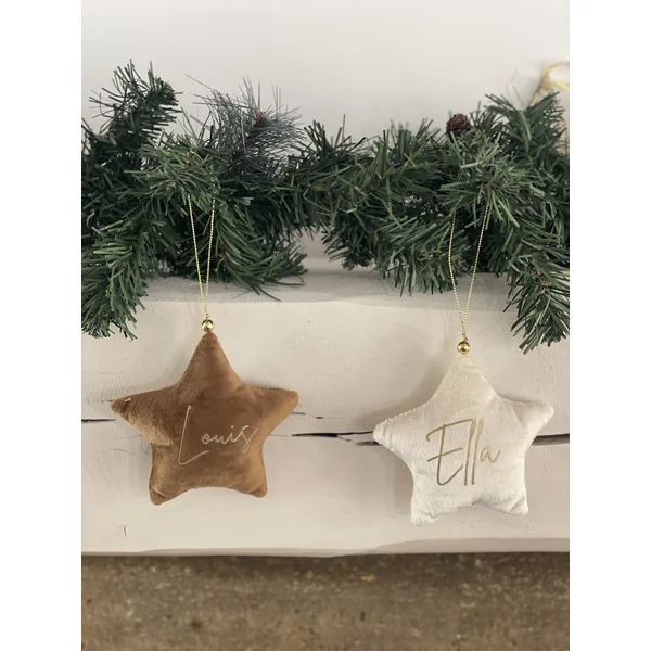 Étoile de Noël en velours personnalisée - Décoration avec prénom