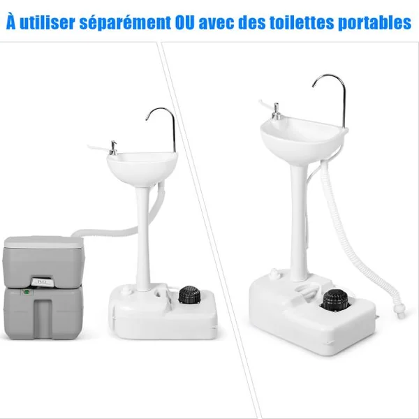 Évier à Main Portable Station de Lavage Des Mains avec Commande Au Pied avec Réservoir D'eau Douce de 17 L Roues Porte-serviettes