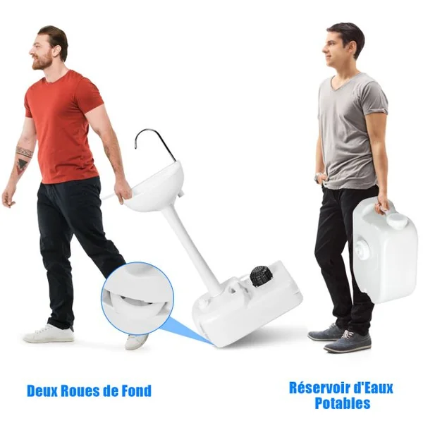 Évier à Main Portable Station de Lavage Des Mains avec Commande Au Pied avec Réservoir D'eau Douce de 17 L Roues Porte-serviettes