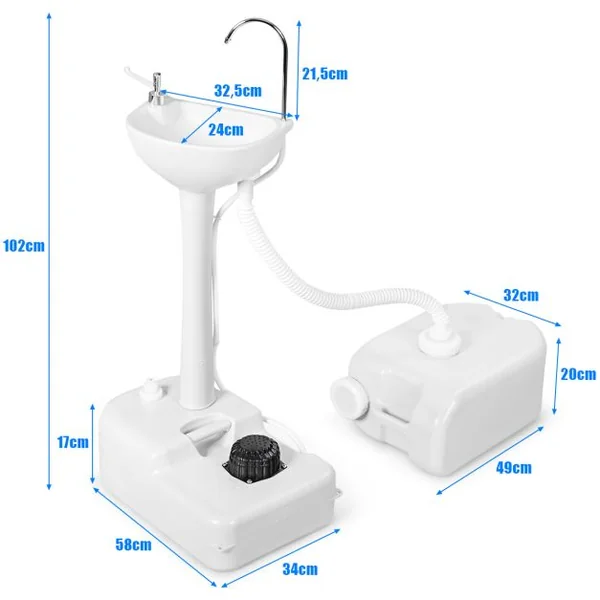 Évier à Main Portable Station de Lavage Des Mains avec Commande Au Pied avec Réservoir D'eau Douce de 17 L Roues Porte-serviettes
