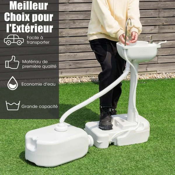 Évier à Main Portable Station de Lavage Des Mains avec Commande Au Pied avec Réservoir D'eau Douce de 17 L Roues Porte-serviettes