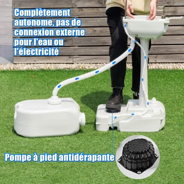 Évier à Main Portable Station de Lavage Des Mains avec Commande Au Pied avec Réservoir D'eau Douce de 17 L Roues Porte-serviettes