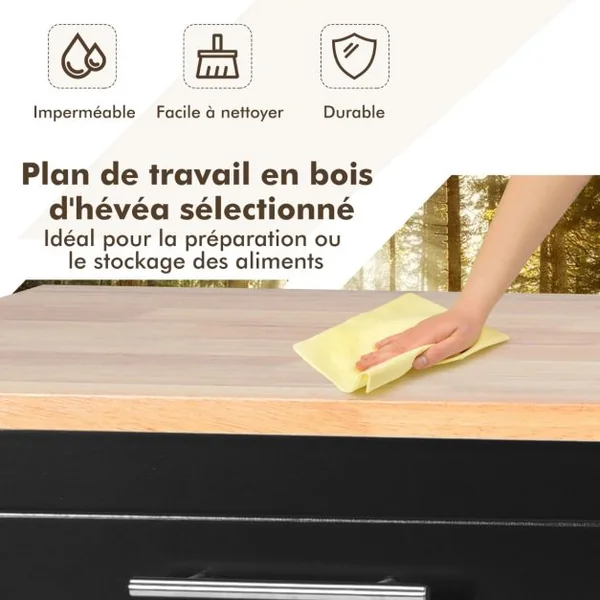 Îlot de Cuisine sur Roulettes 2 Tiroirs & 2 Placards Étagères Intérieures Ajustables Idéal pour Salle à Manger Restaurant Blanc/Café/Noir/Gris